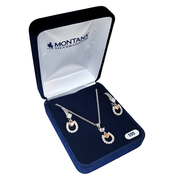 Montana Silversmiths Hoofprints On my Heart Horseshoe Jewelry Set NEW Retail $95 - Picture 2 of 10